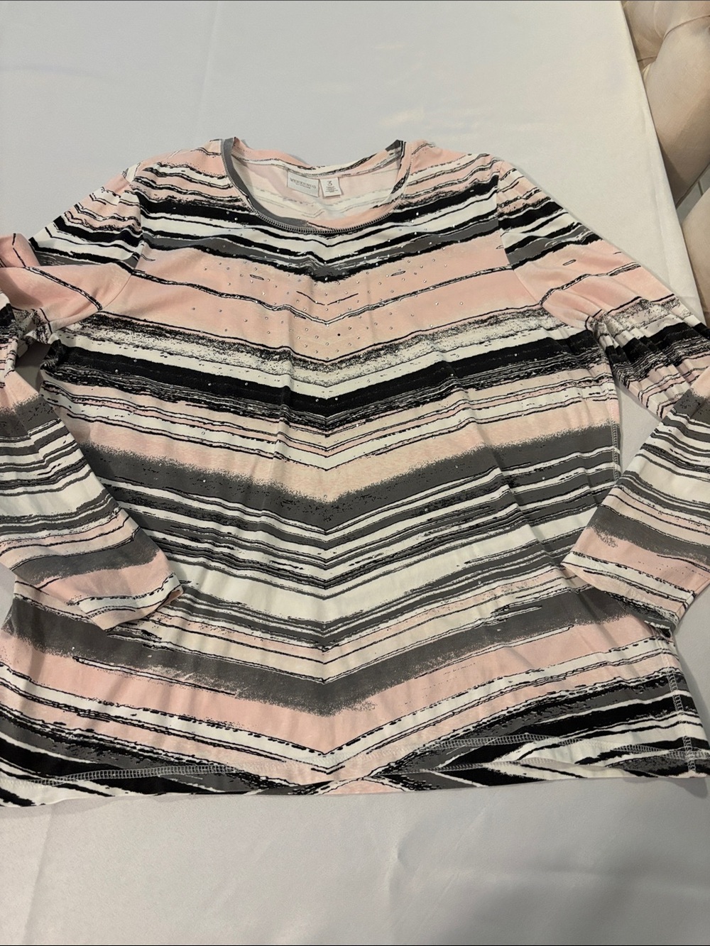 Chico's Pink, Gray & Black Striped Long-Sleeve Top